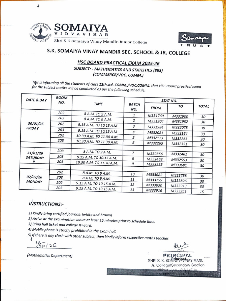 Practical Time Table | PDF