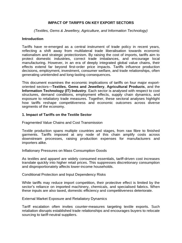 Impact of Tariffs On Key Export Sectors | PDF | Tariff | Exports