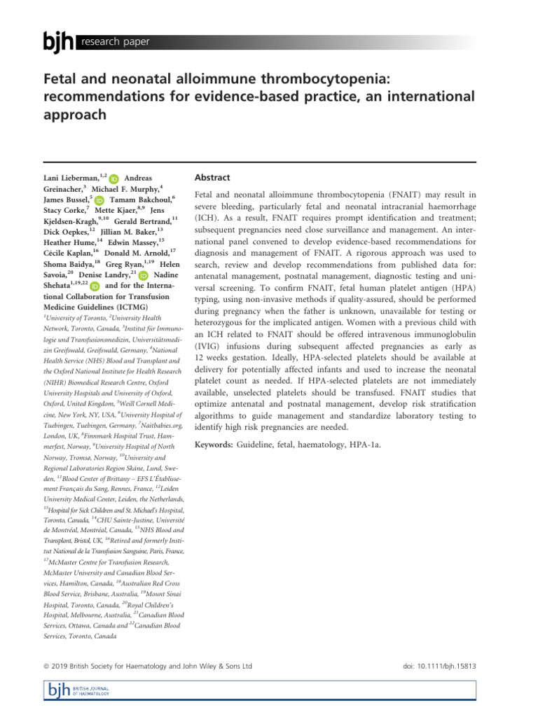 Fetal and Neonatal Alloimmune Thrombocytopenia | PDF | Clinical ...