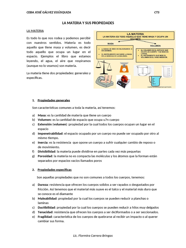 La Materia y Sus Propiedades | PDF | Importar | Masa
