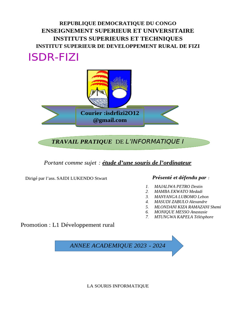 La Souris Informatique TP Isdr Fizi | PDF | Interaction humain ...
