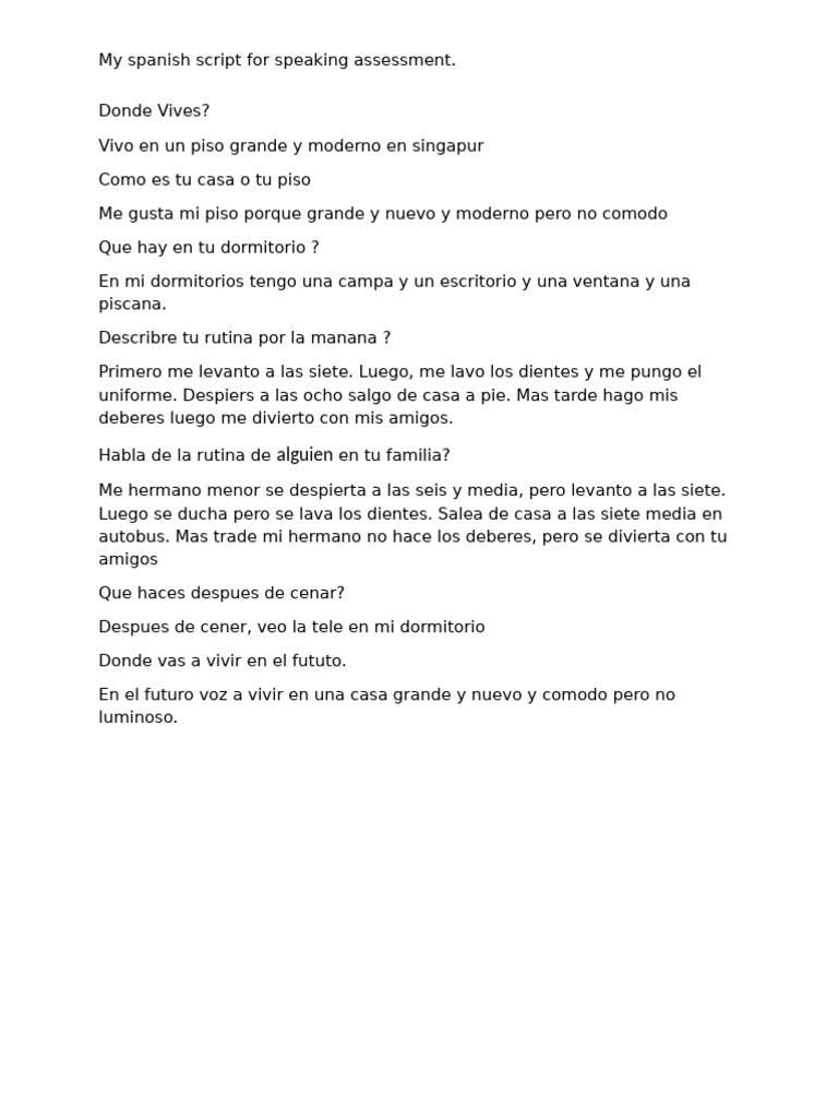 Spanish Script For Speeking Assesment | PDF