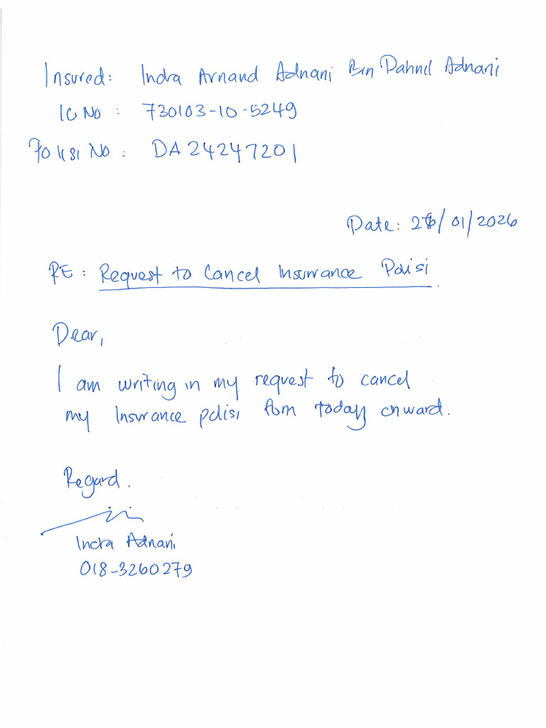 Aia Cancel Requets Letter | PDF