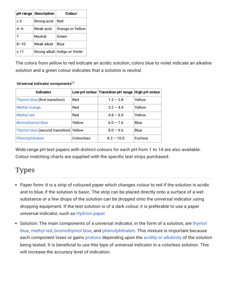 Universal Indicator - Wikipedia | PDF | Color | Chemical Compounds