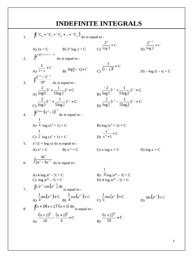 Indefinite Integrals Unit 1 - 2 | PDF | Chess Theory | Chess Openings