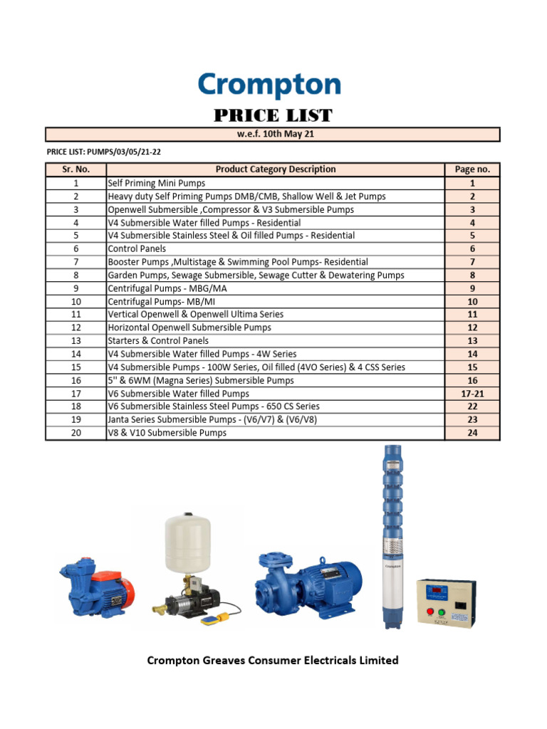 Crompton 12.5 HP | PDF | Pump | Energy Technology
