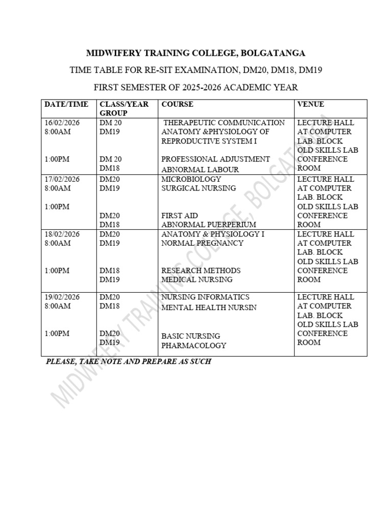 Resit Timetable First Semester 2025-2026 | PDF