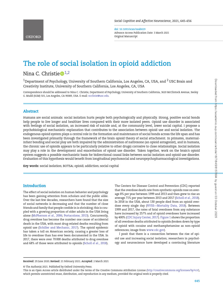 The Role of Social Isolation in Opioid Addiction | PDF | Opioid Use ...