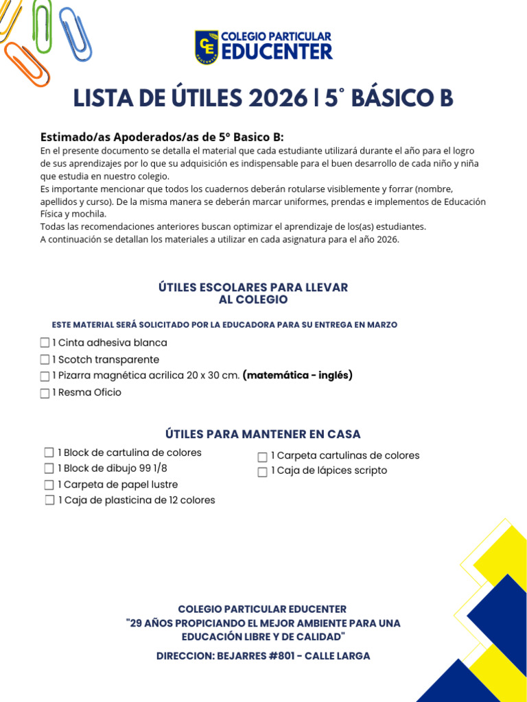 Quinto Basico B | PDF | Lápiz