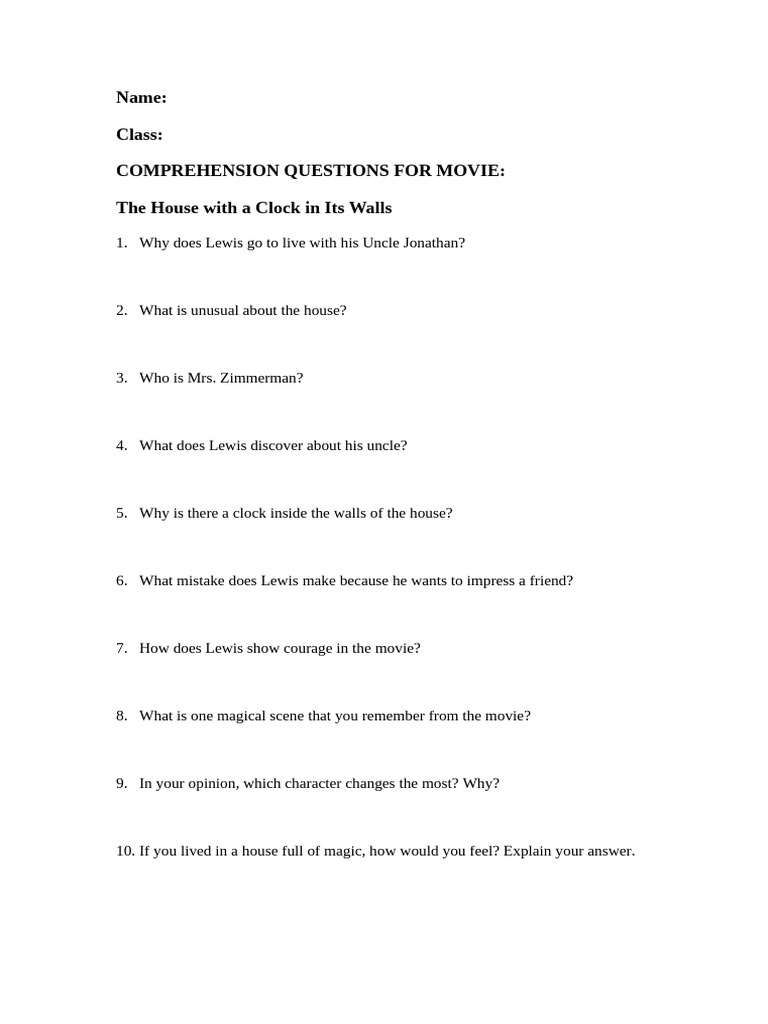Movie Clock in The House Worksheet | PDF