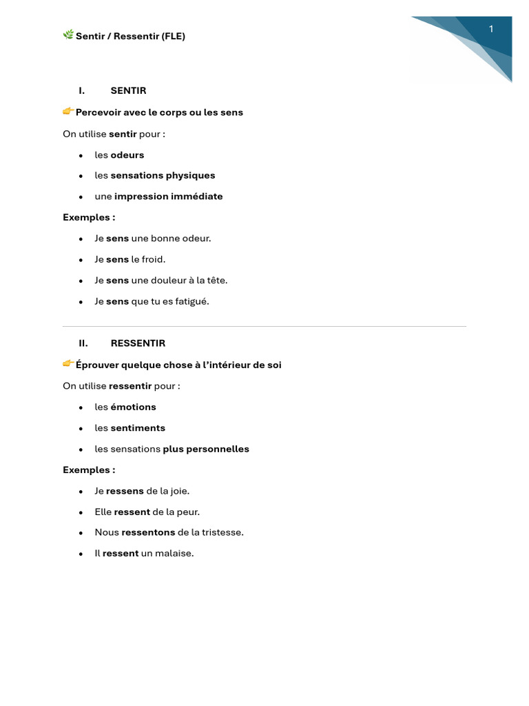 Sentir Ressentir FLE | PDF