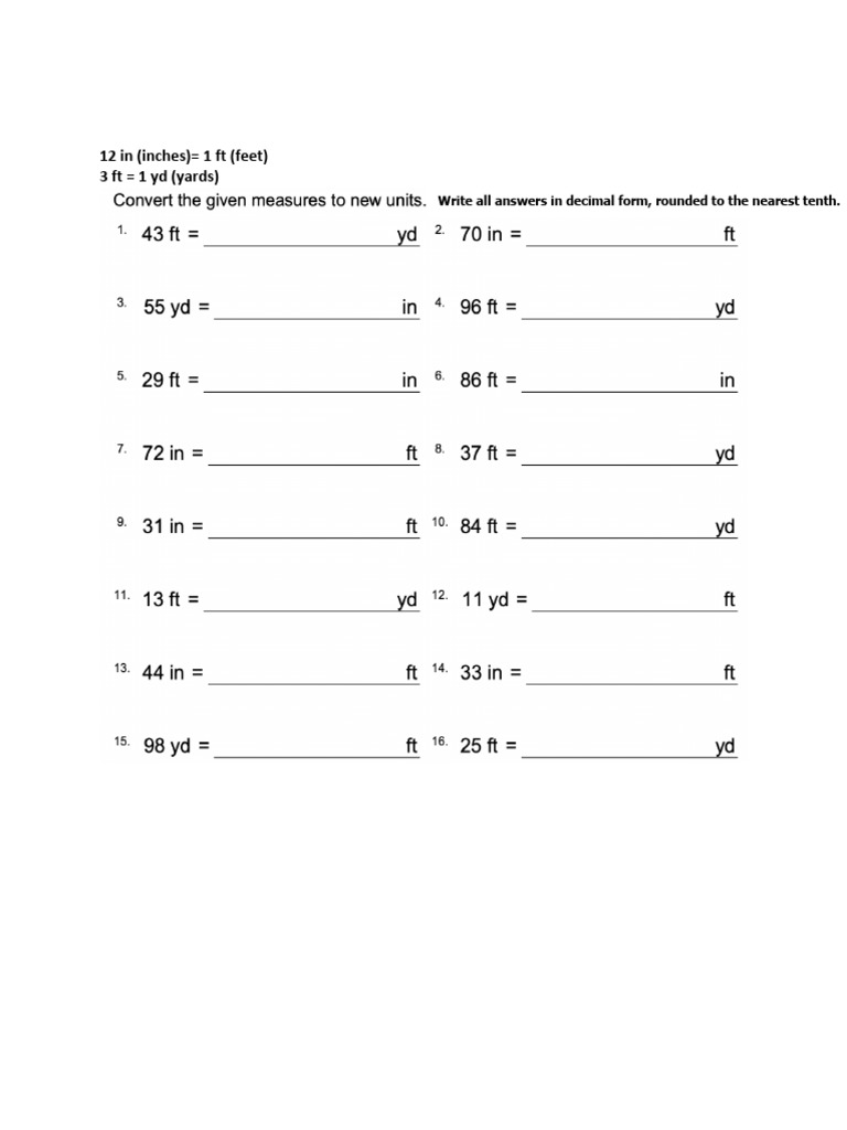 Measurements Worksheet | PDF