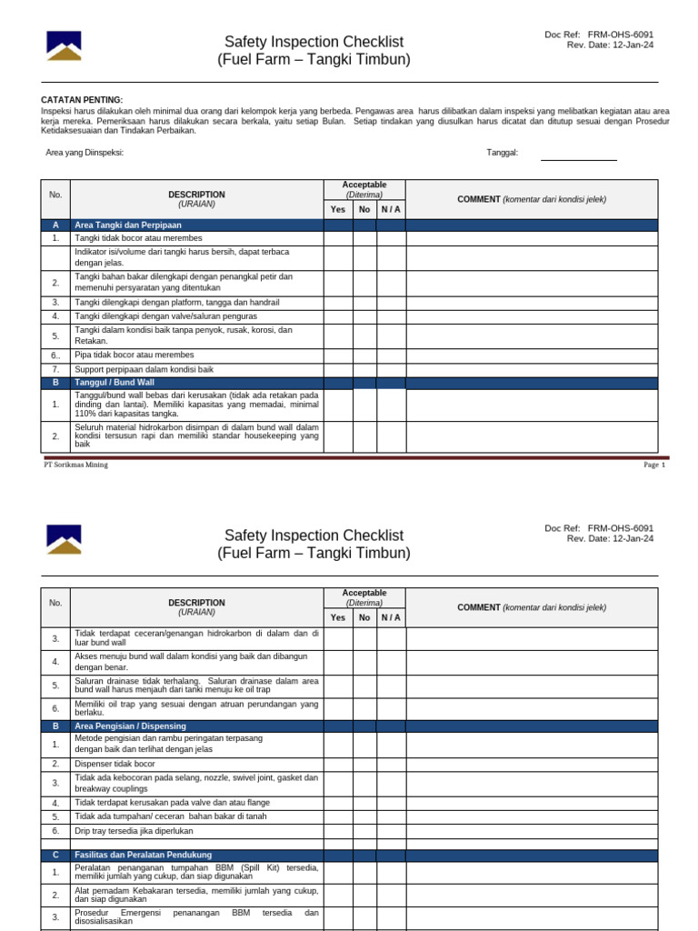 FRM-OHS-6091 Safety Inspection - Fuel Farm | PDF