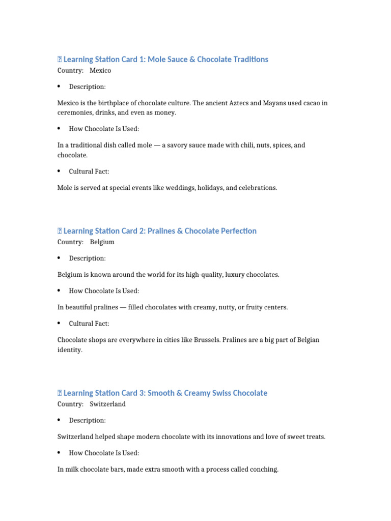 Chocolate Learning Station Cards | PDF