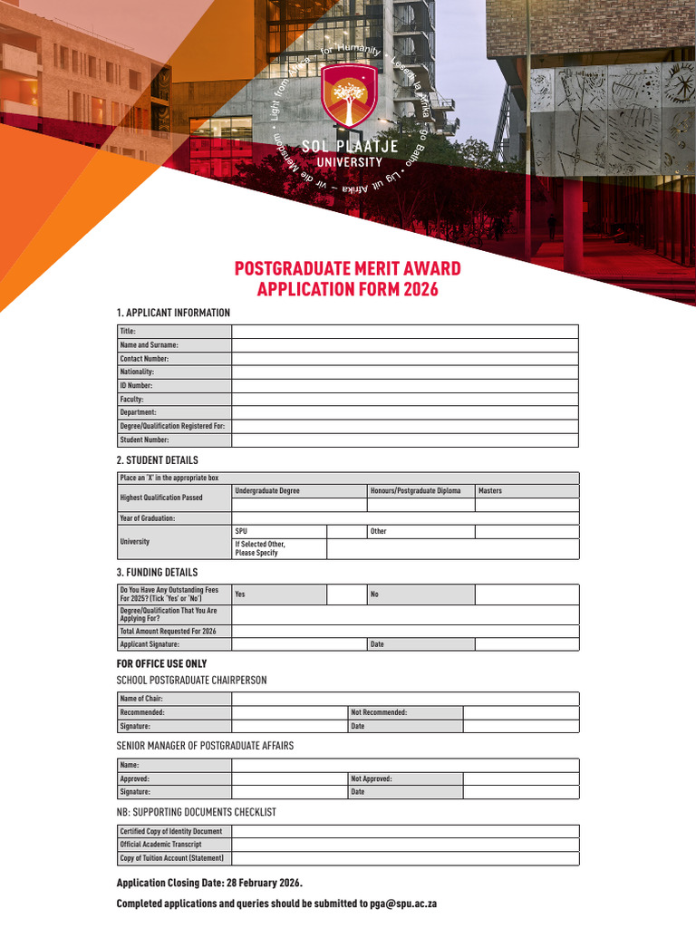 2026 Postgraduate Merit Bursary Award Application Form 4 1 | PDF