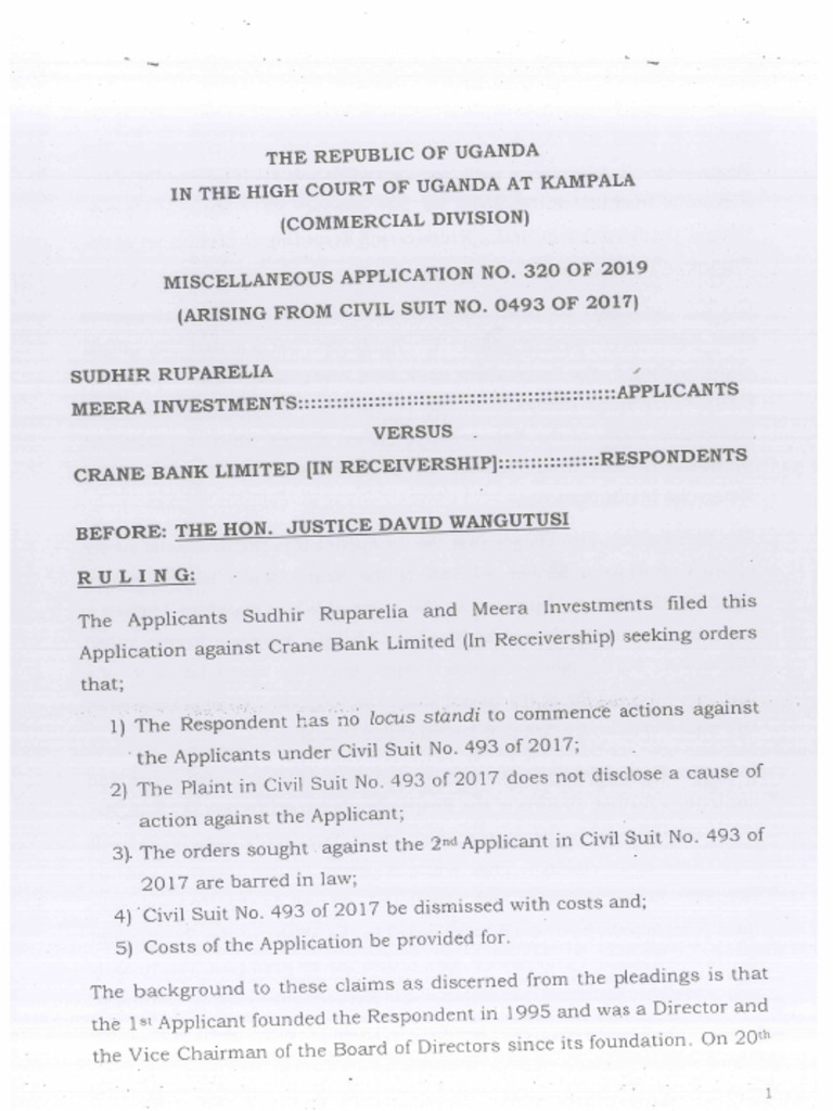 Sudhiru Ruparelia V Crane Bank | PDF