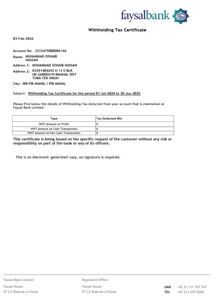 WHT Certificate 3233475000006166 | PDF
