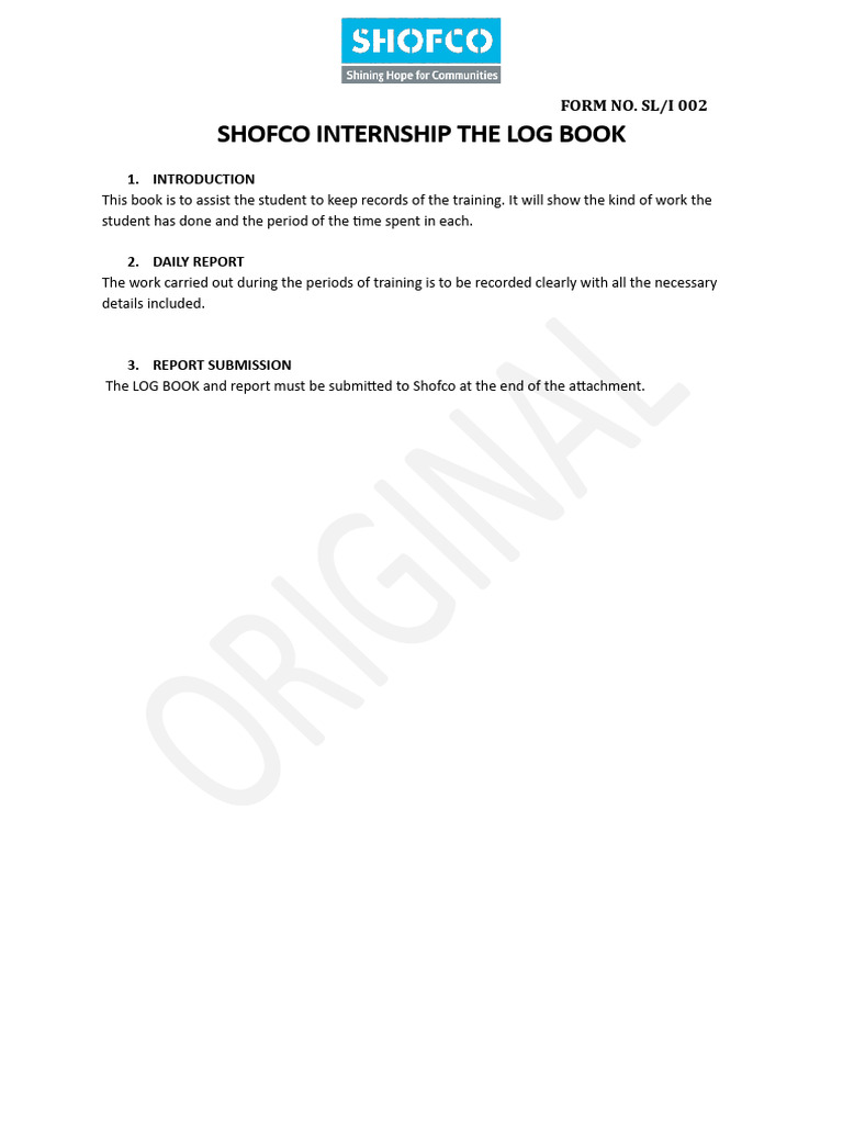 Shofco Intership The Log Book | PDF