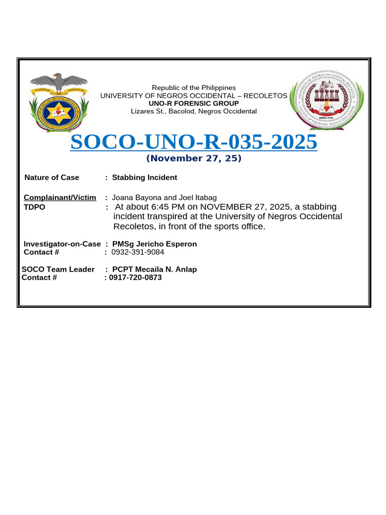 SOCO Forms For Romblon PFU-2025 | PDF | Forensic Science | Crime Scene