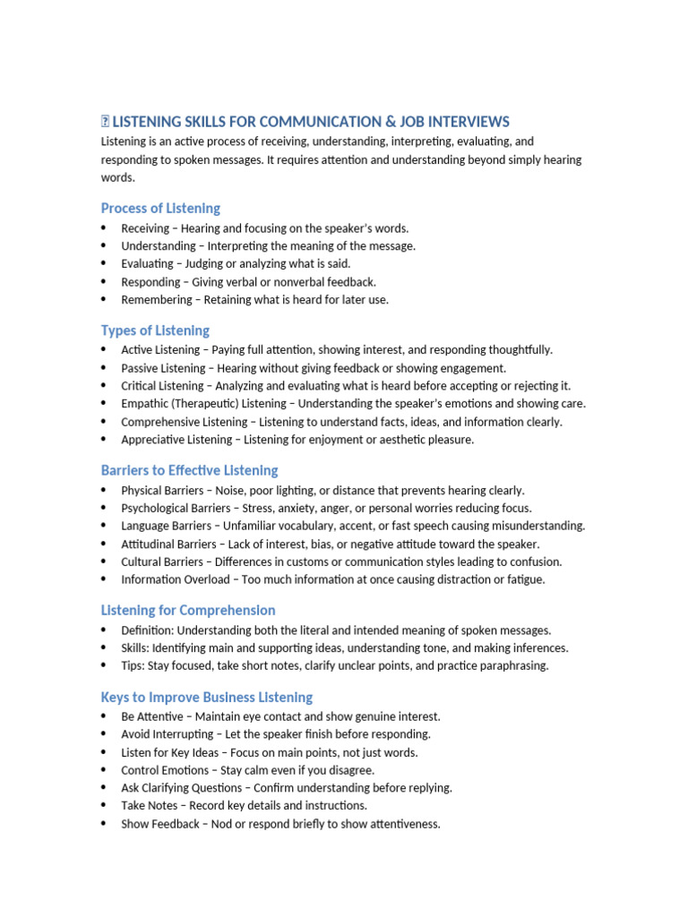 Stening Skills For Communication and Interviews Updated | PDF | Job ...