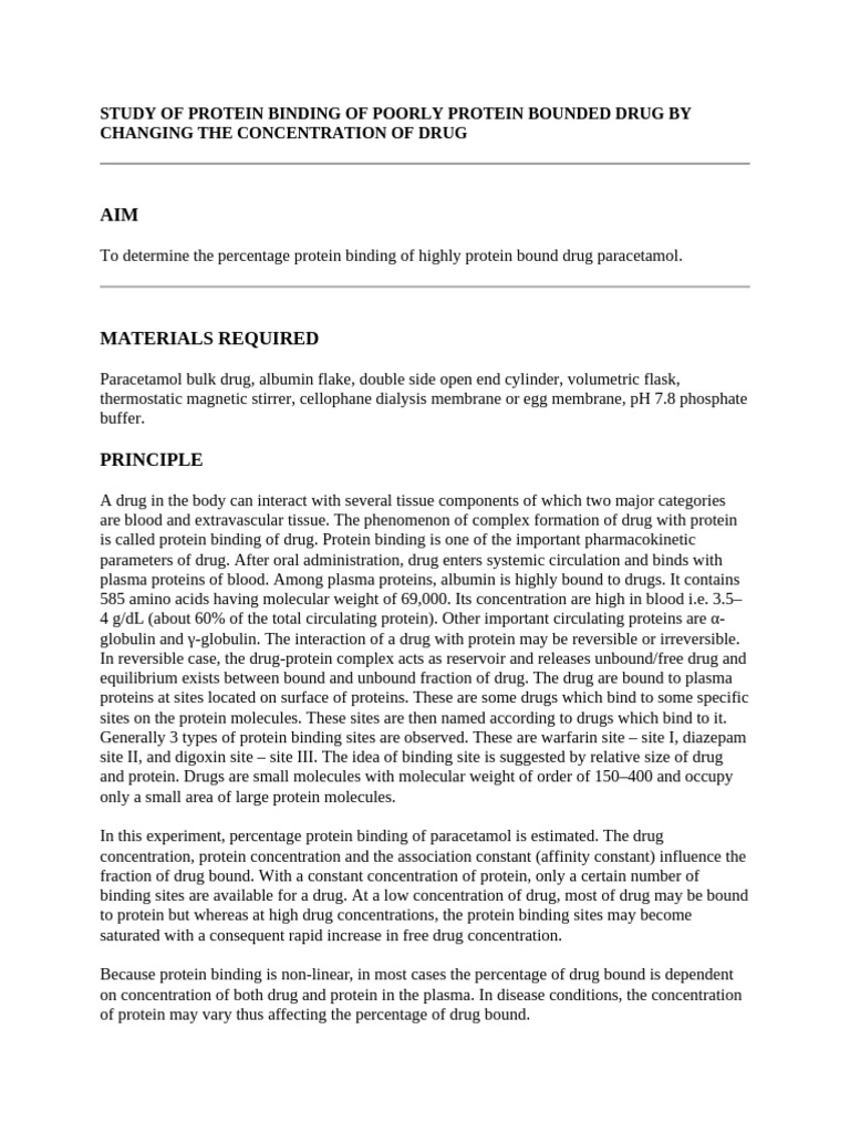 Study of Protein Binding of Poorly Protein Bounded Drug by Changing The ...