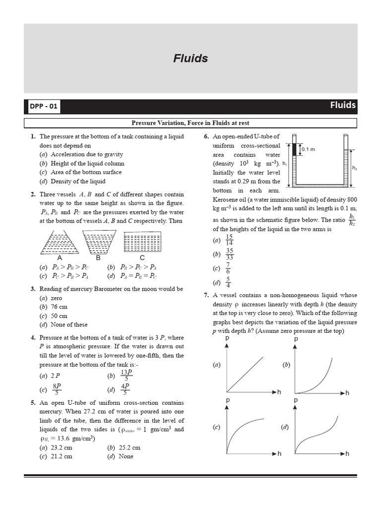 Final Physics DPP 11 Class | PDF | Pressure | Liquids