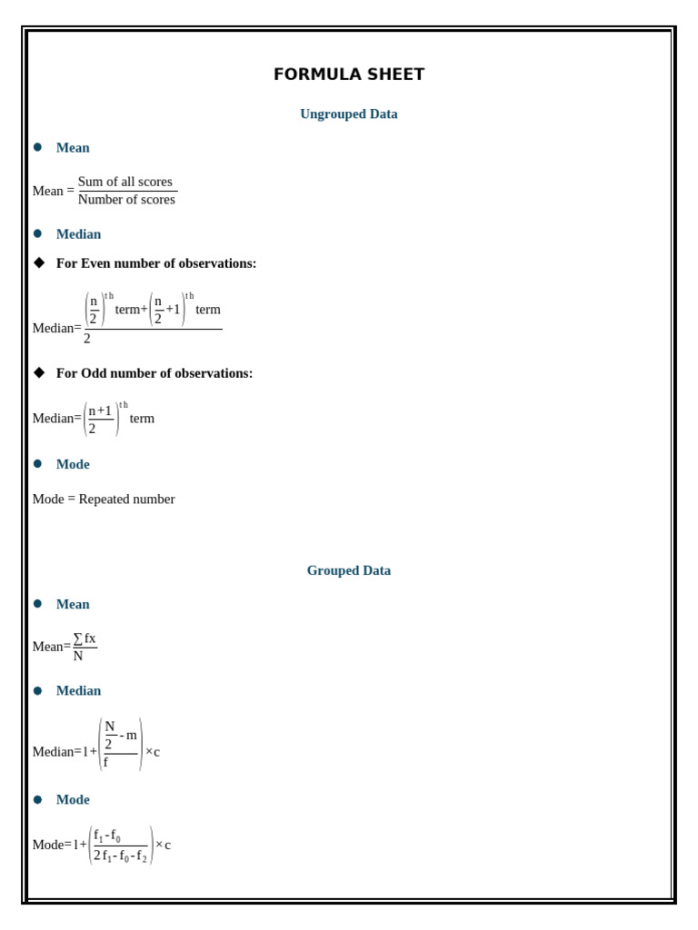 Maths Final Formula Sheet - Docx 1 New | PDF | Variance | Coefficient ...