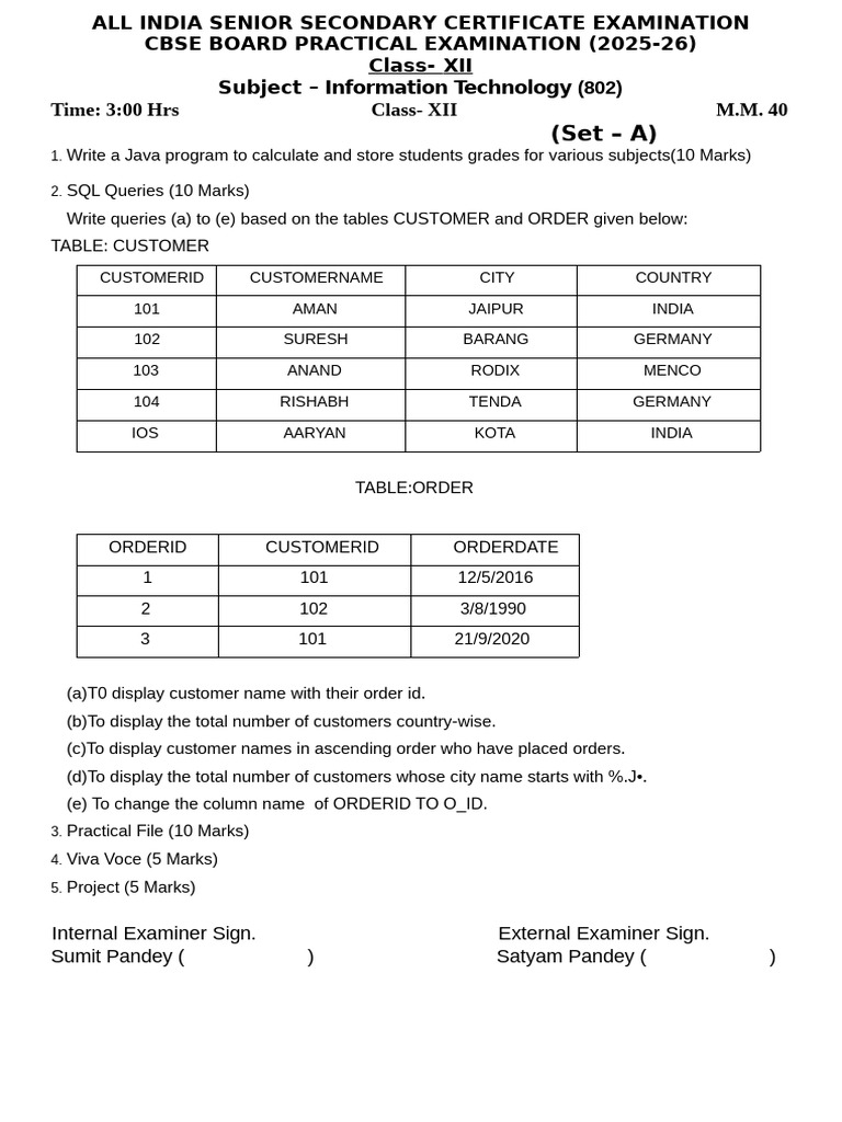 It Xii Practical Paper 2025-26 | PDF | Computer Data | Sql
