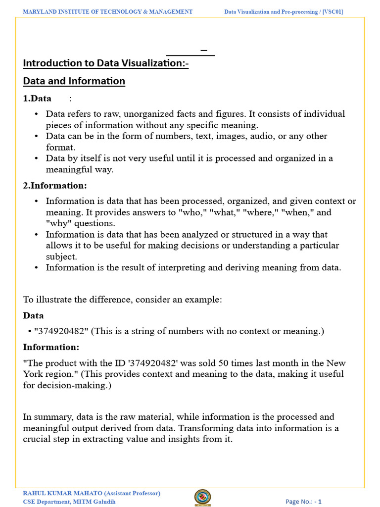 Unit 1 Data Visualization and Pre-Processor | PDF | Level Of ...