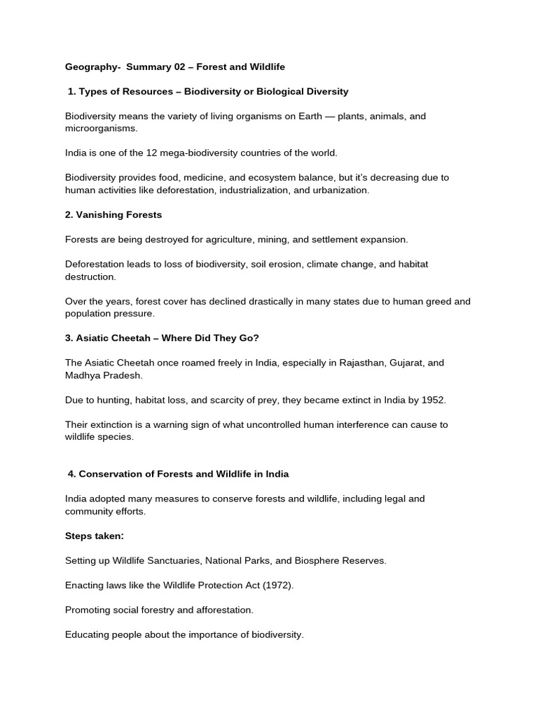 Unit 02 Summary - Forest and Wildlife | PDF | Forests | Biodiversity
