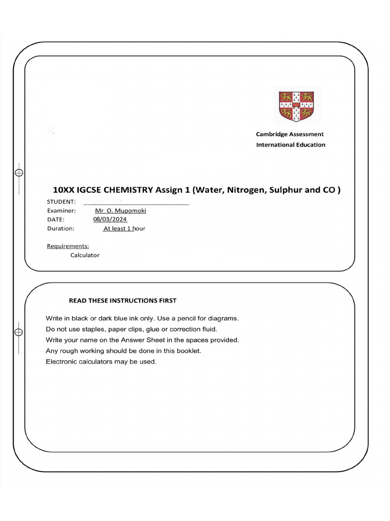 Chemistry Assignment | PDF