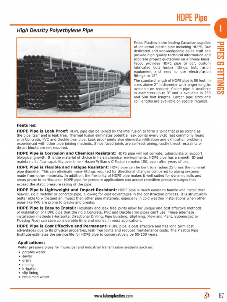 HDPE Pipes and Fittings | PDF