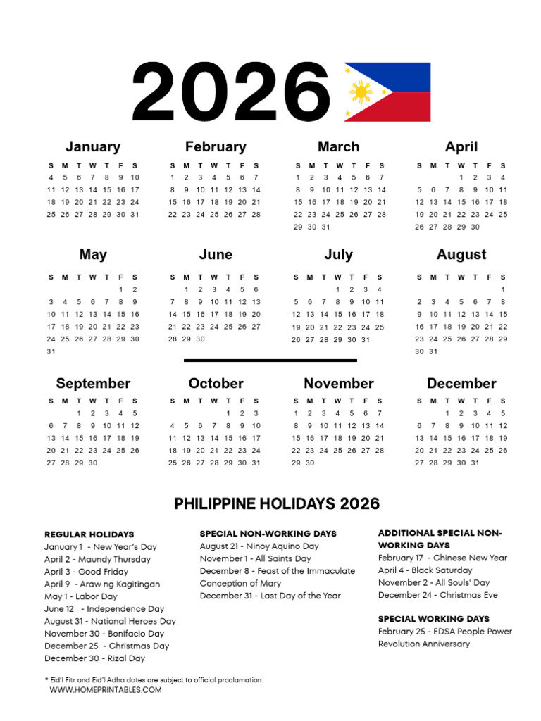 Philippine Calendar 2026 by Home Printables 2 1 | PDF | Public Holiday