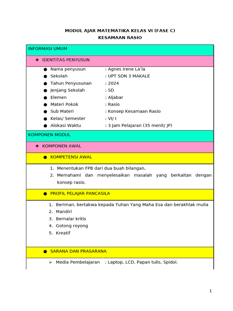 Modul Ajar Kesamaan Rasio | PDF