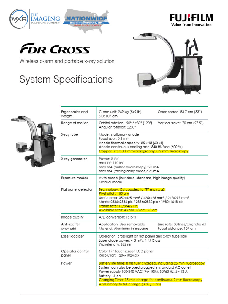 FDR Cross Specification Sheet MXR DOC 0053815 D | PDF | Radiography | X Ray