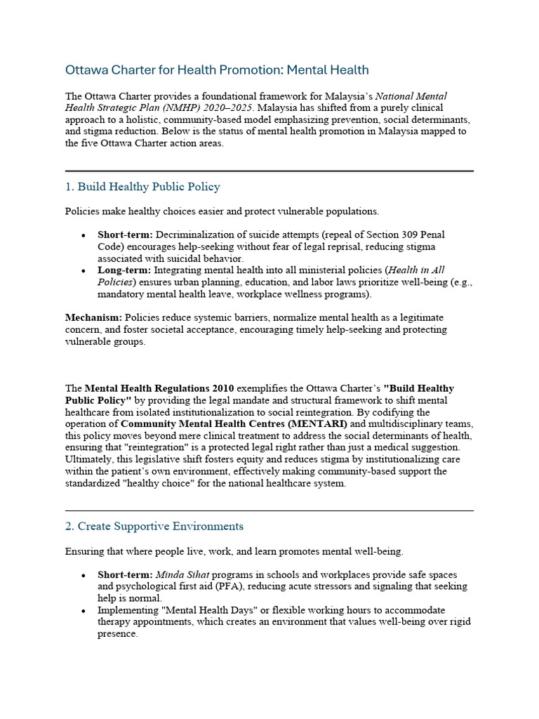 Ottawa Charter For Health Promotion: Mental Health | PDF | Mental ...