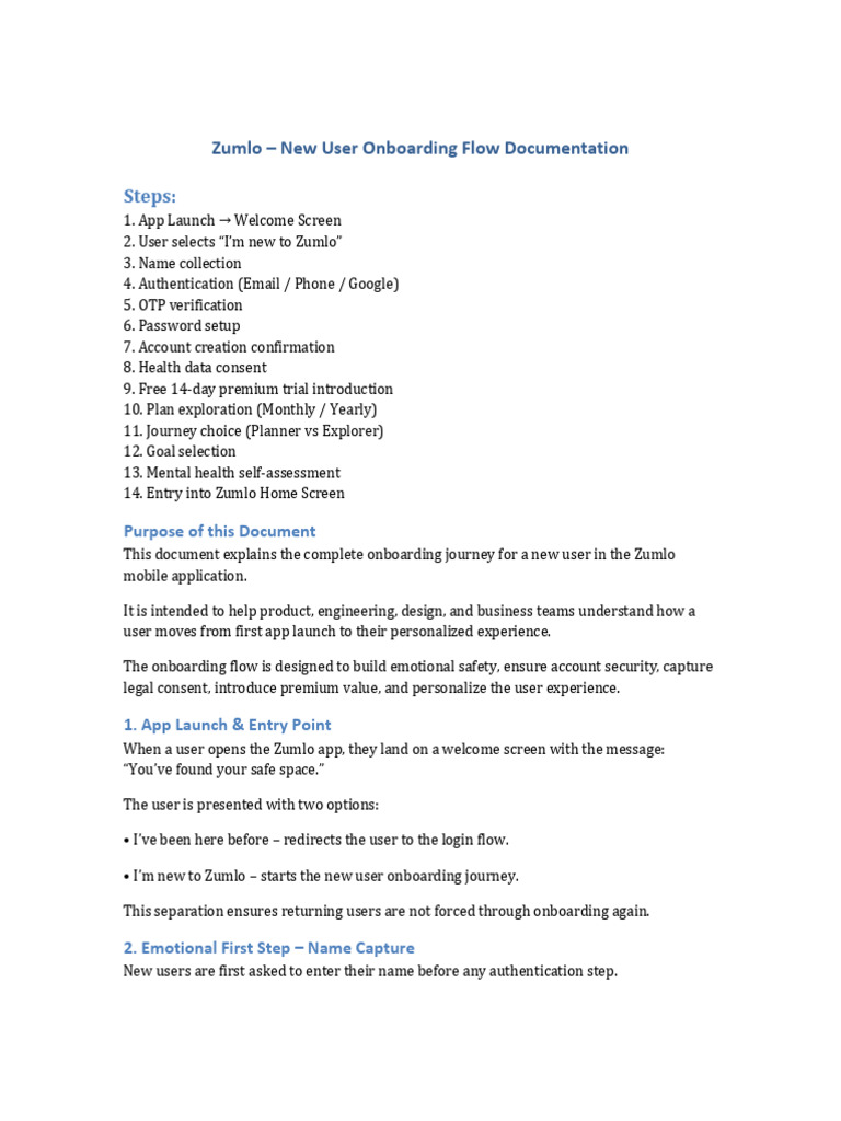 Zumlo NewUser Onboarding Flow Documentation | PDF | Computing