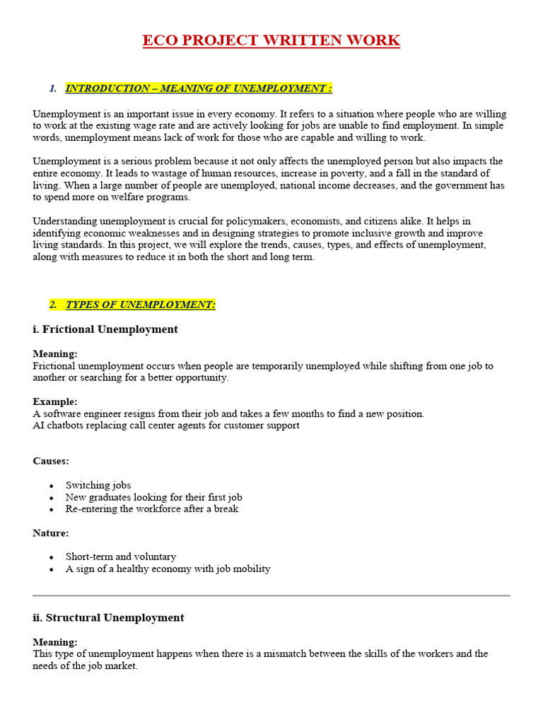 Eco Project Written Work | PDF | Unemployment | Underemployment