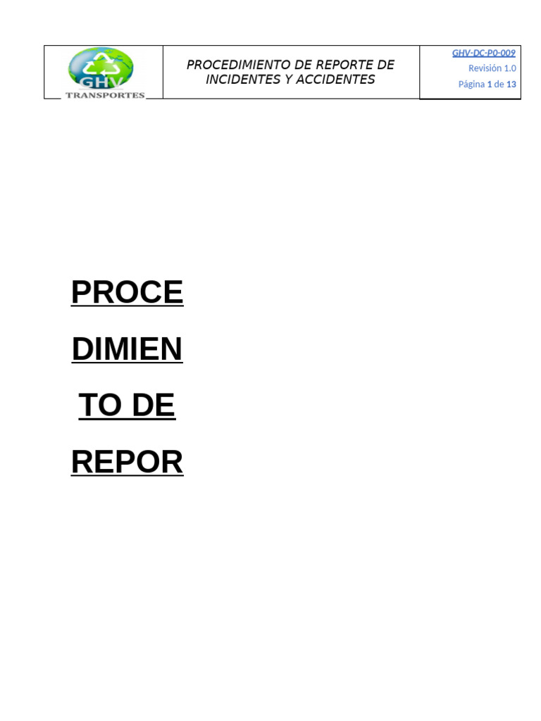 3 Procedimiento de Reportes de Incidentes y Accidentes | PDF ...