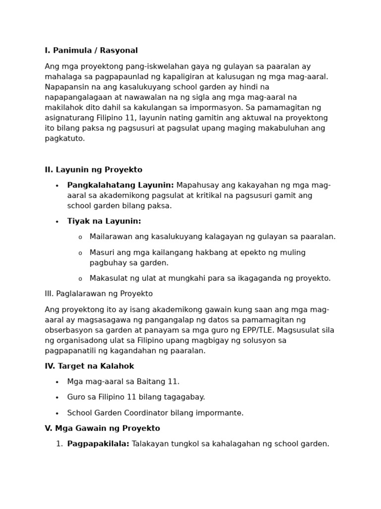 Halimbawa NG Panukalang Proyekto | PDF