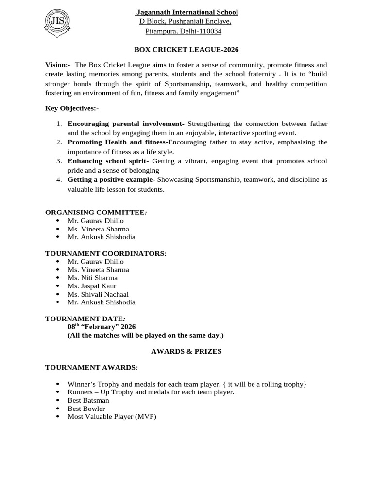 Rules and Regulation Cricket League 2026 | PDF | Summer Sports | Ball ...
