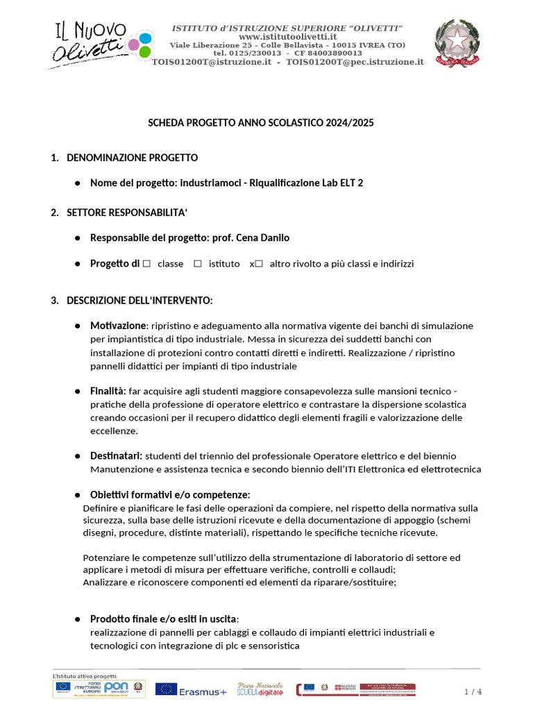 Scheda Progetto Industriamoci | PDF