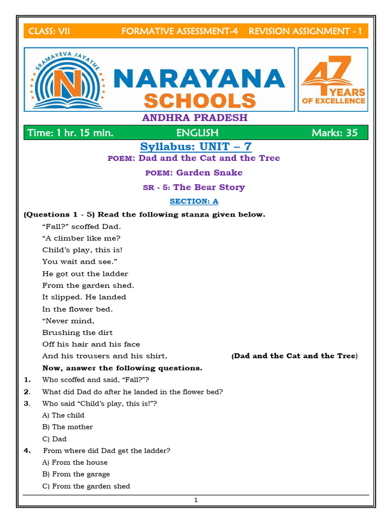 AP SSC Vii Class English Fa-4 Revision Assignment - 1 | PDF