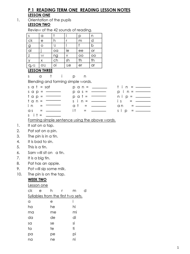 p1 Reading Term One | PDF
