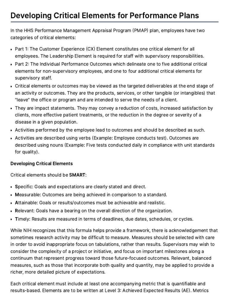 Developing Critical Elements For Performance Plans - Office of Human ...