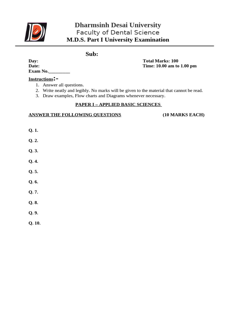 MDS Que Paper Format Part I | PDF