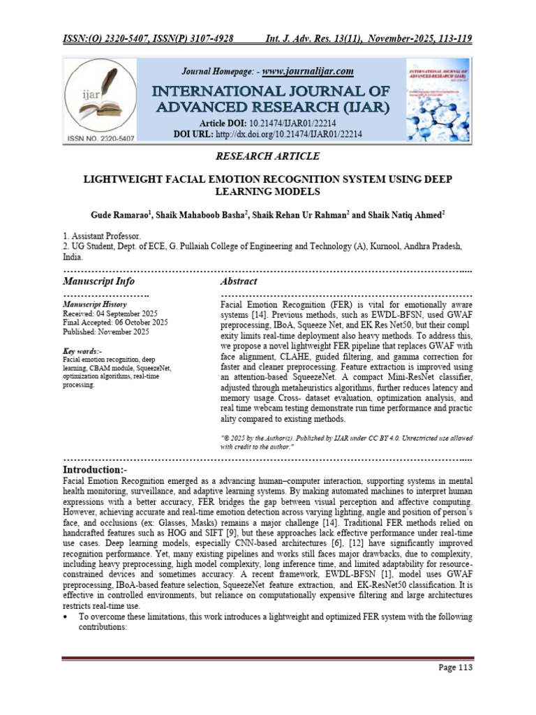 Lightweight Facial Emotion Recognition System Using Deep Learning ...