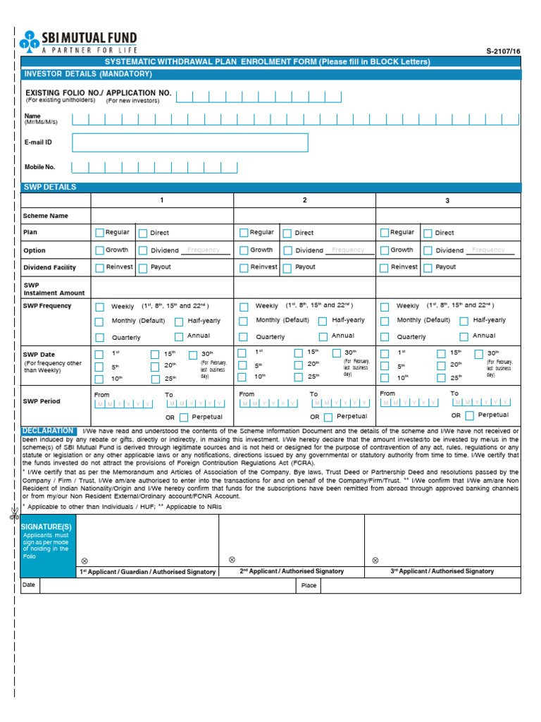 Sbi SWP Form | PDF | Business