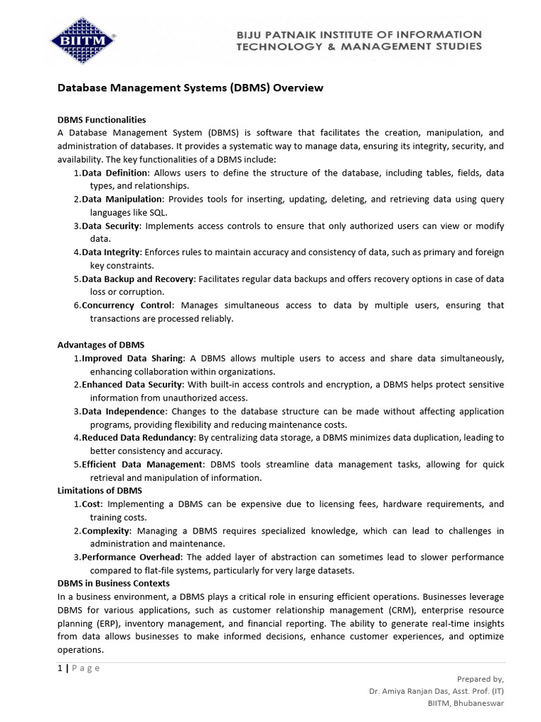 Database Management Systems (DBMS) Overview | PDF | Databases ...