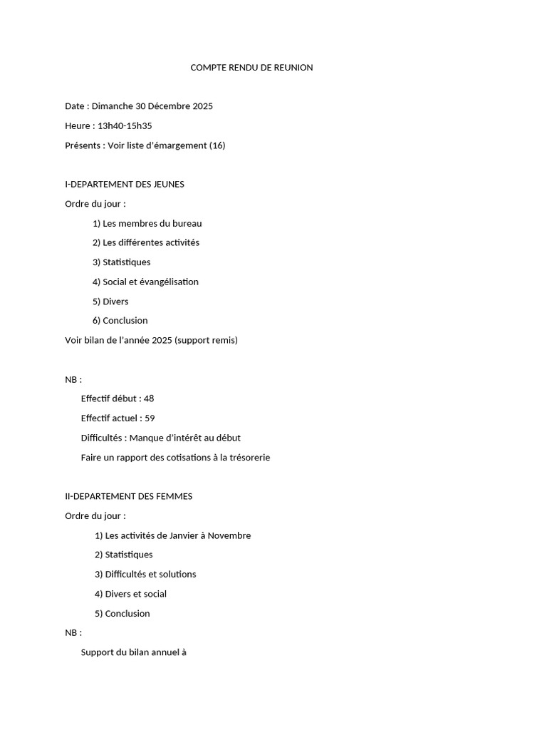 Compte Rendu de Reunion 2025 | PDF